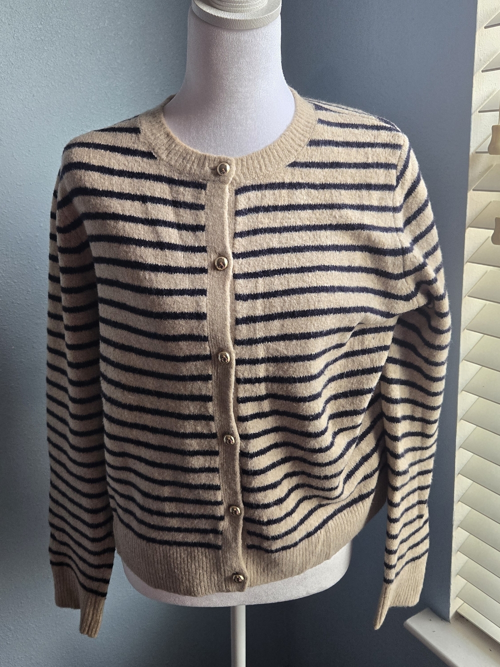 Zara Beige and Black Striped Button-Front Cardigan